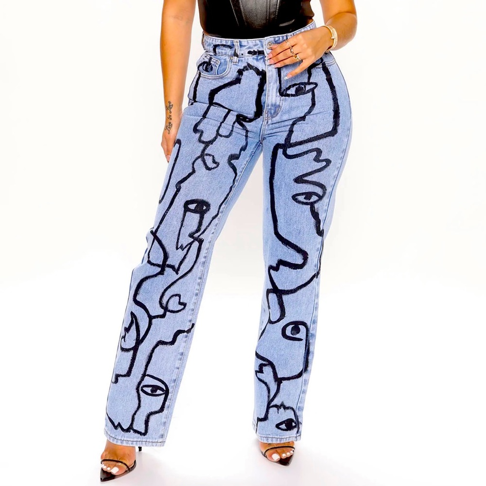 Straight Leg Jeans-  Light Blue Wash